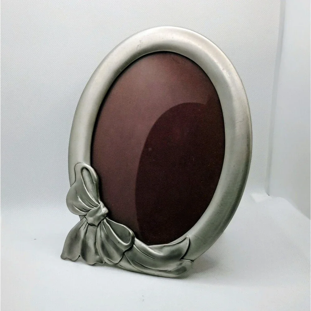 Seagull Pewter Bow Ribbon Oval 5x7 Photo Frame Portrait Freestanding 1989 *see n